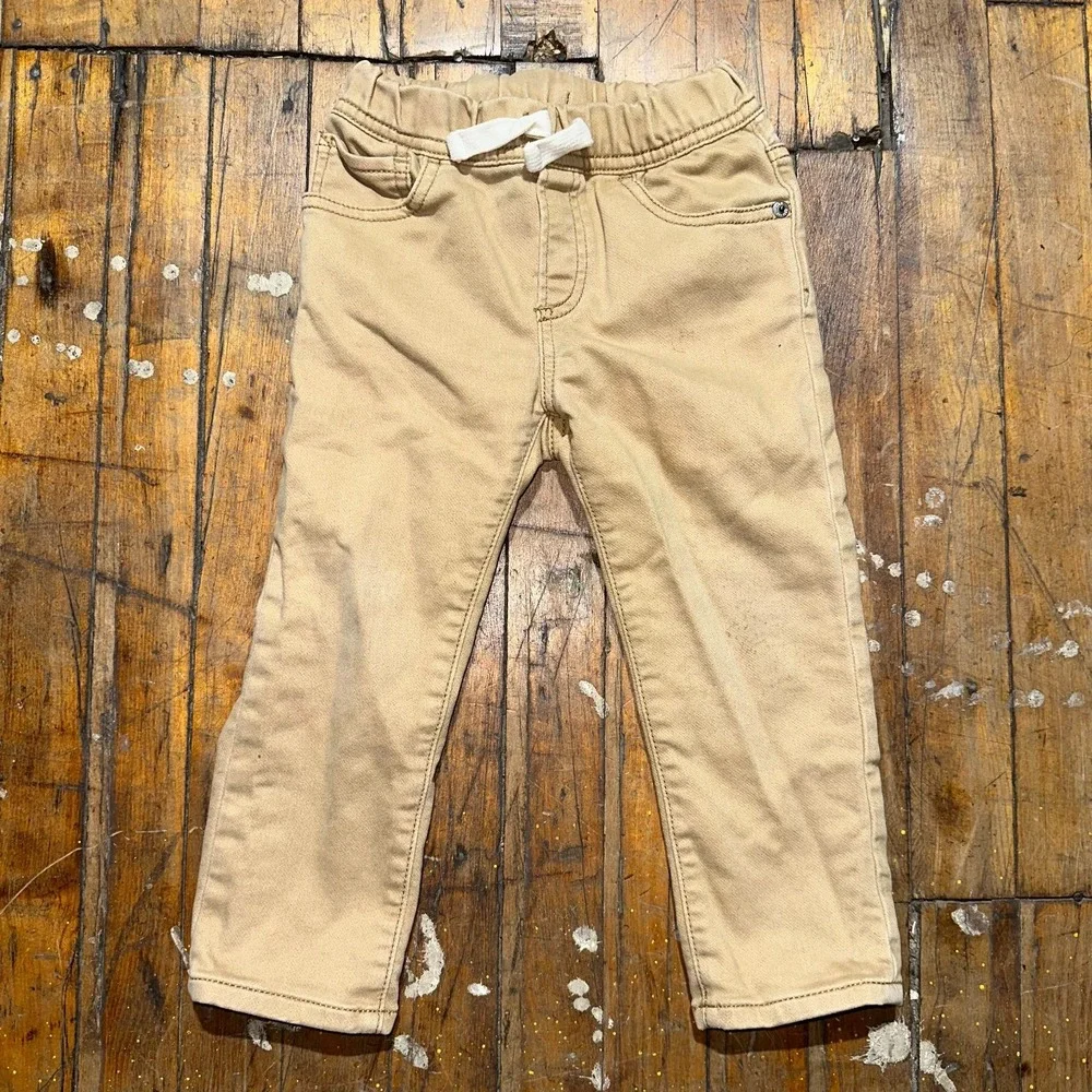 Gap Denim Pants Toddler 3-Year Tan‎ Slim Straight Fit 5 Pocket Design Drawstring